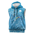 Australia Indigenous Sleeveless Hoodie Blue Ribbon Lizards Autism Awareness - Aussie Hoodie