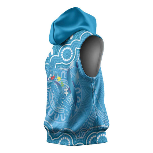 Australia Indigenous Sleeveless Hoodie Blue Ribbon Lizards Autism Awareness - Aussie Hoodie