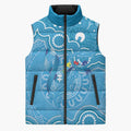 Australia Indigenous Sleeveless Puffer Jacket Blue Ribbon Lizards Autism Awareness - Aussie Hoodie