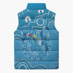 Australia Indigenous Sleeveless Puffer Jacket Blue Ribbon Lizards Autism Awareness - Aussie Hoodie