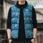Australia Indigenous Sleeveless Puffer Jacket Blue Ribbon Lizards Autism Awareness - Aussie Hoodie