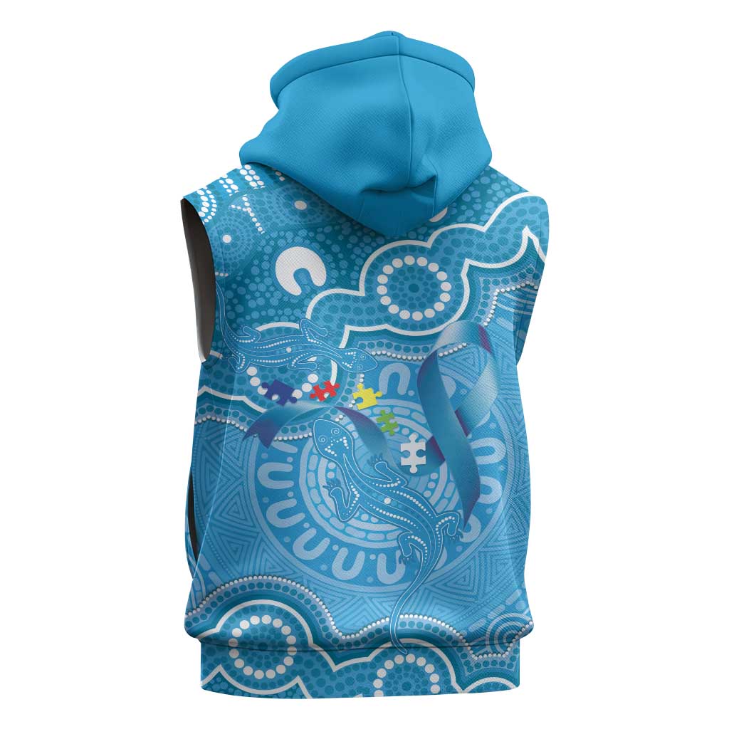 Australia Indigenous Sleeveless Zip Hoodie Blue Ribbon Lizards Autism Awareness LT14