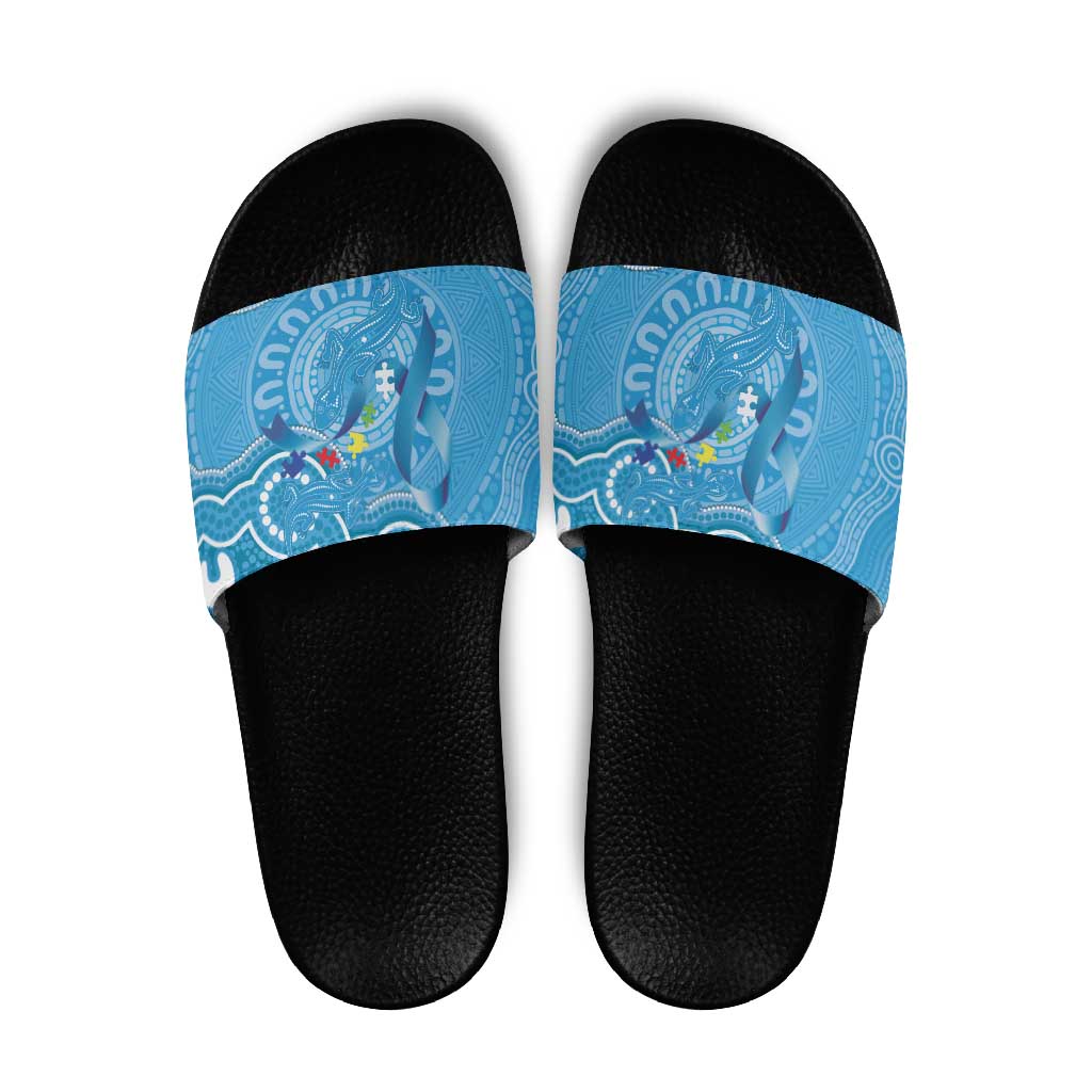 Australia Indigenous Slide Sandals Blue Ribbon Lizards Autism Awareness - Aussie Hoodie