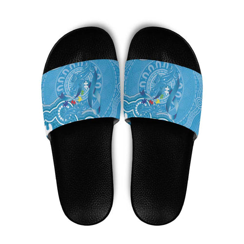 Australia Indigenous Slide Sandals Blue Ribbon Lizards Autism Awareness - Aussie Hoodie