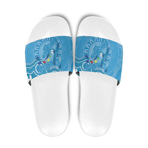 Australia Indigenous Slide Sandals Blue Ribbon Lizards Autism Awareness - Aussie Hoodie