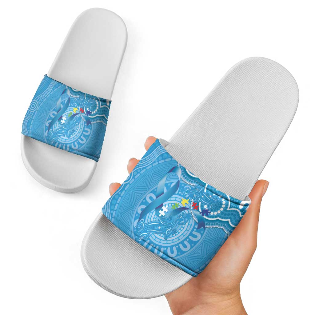 Australia Indigenous Slide Sandals Blue Ribbon Lizards Autism Awareness - Aussie Hoodie