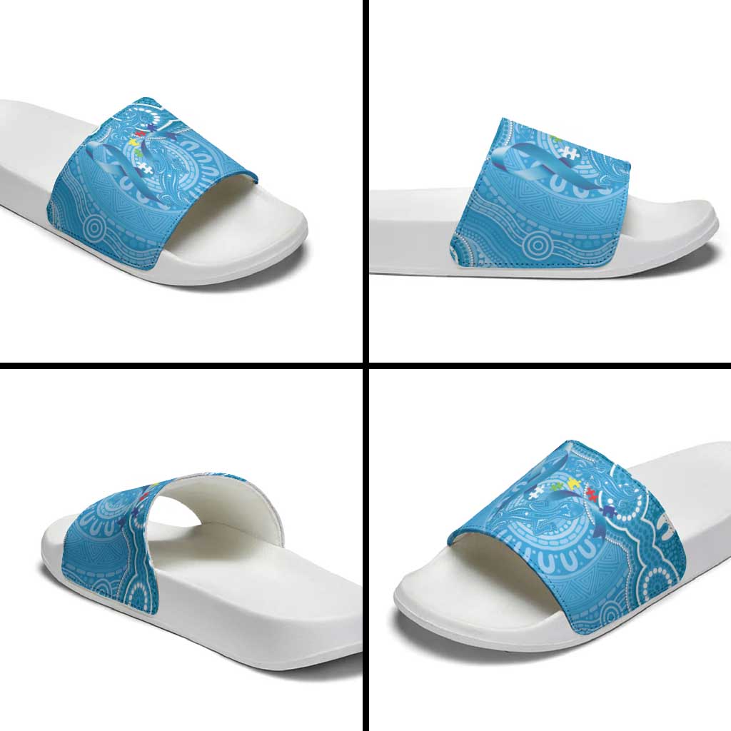 Australia Indigenous Slide Sandals Blue Ribbon Lizards Autism Awareness - Aussie Hoodie