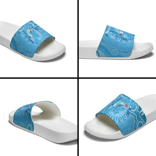 Australia Indigenous Slide Sandals Blue Ribbon Lizards Autism Awareness - Aussie Hoodie
