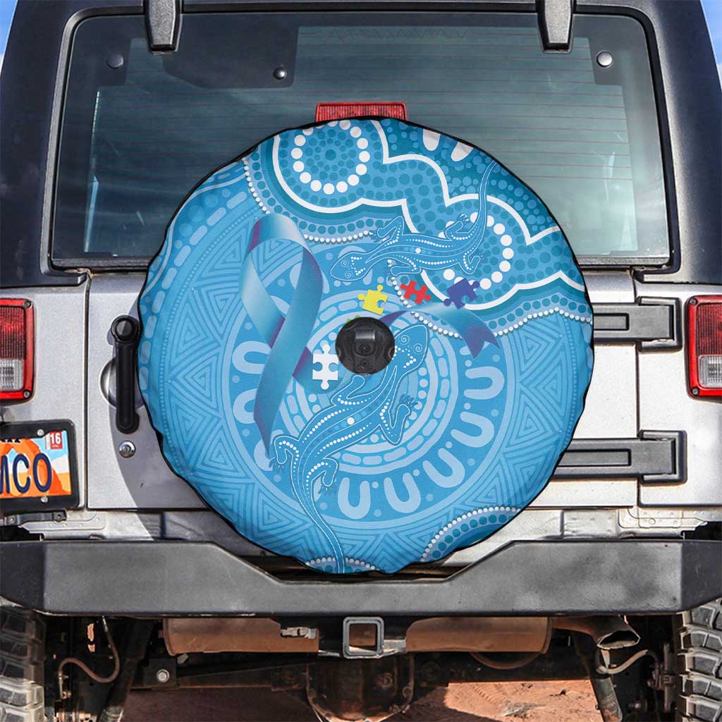 Australia Indigenous Spare Tire Cover Blue Ribbon Lizards Autism Awareness - Aussie Hoodie