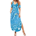 Australia Indigenous Summer Maxi Dress Blue Ribbon Lizards Autism Awareness - Aussie Hoodie