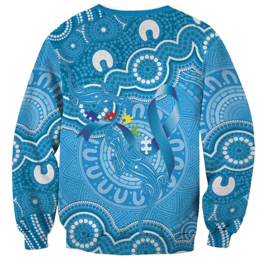 Australia Indigenous Sweatshirt Blue Ribbon Lizards Autism Awareness - Aussie Hoodie