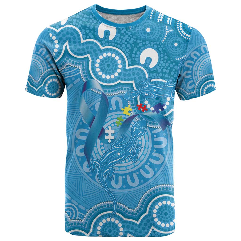 Australia Indigenous T Shirt Blue Ribbon Lizards Autism Awareness - Aussie Hoodie