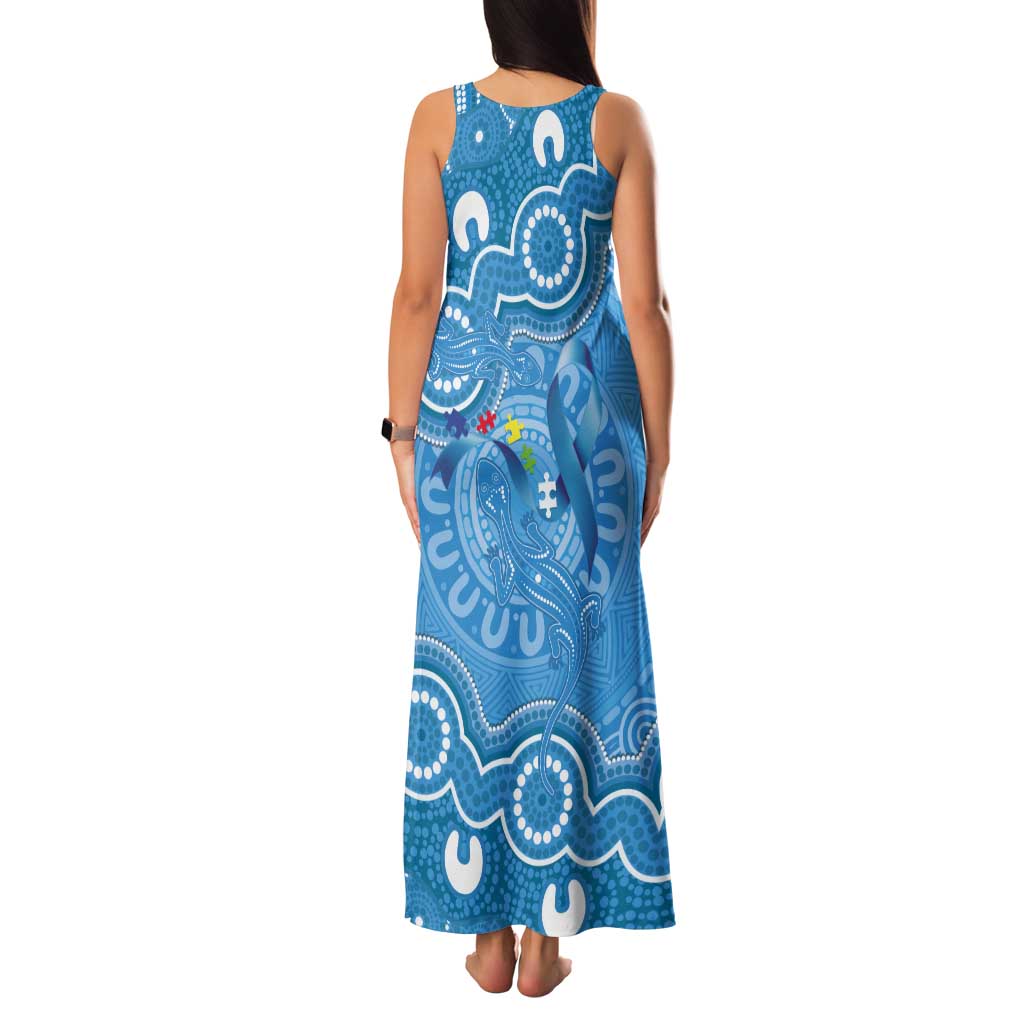 Australia Indigenous Tank Maxi Dress Blue Ribbon Lizards Autism Awareness - Aussie Hoodie