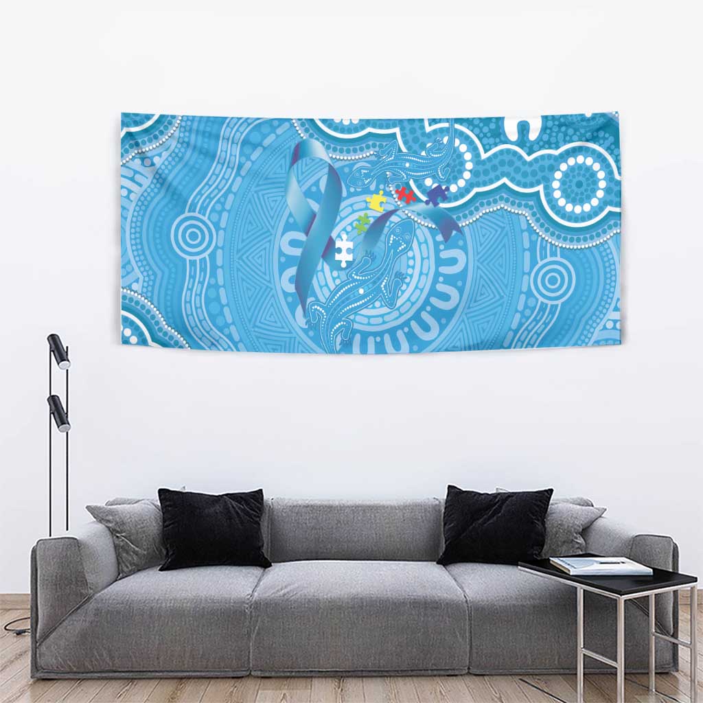 Australia Indigenous Tapestry Blue Ribbon Lizards Autism Awareness - Aussie Hoodie