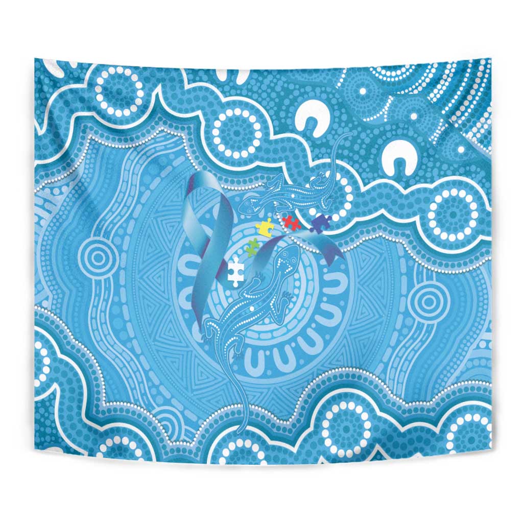 Australia Indigenous Tapestry Blue Ribbon Lizards Autism Awareness - Aussie Hoodie
