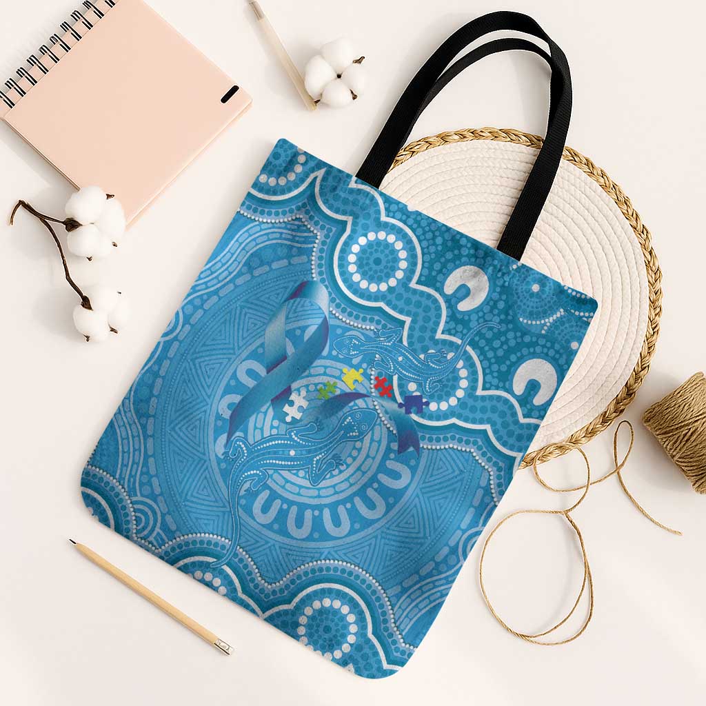 Australia Indigenous Tote Bag Blue Ribbon Lizards Autism Awareness - Aussie Hoodie