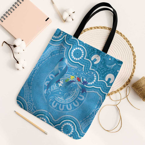 Australia Indigenous Tote Bag Blue Ribbon Lizards Autism Awareness - Aussie Hoodie