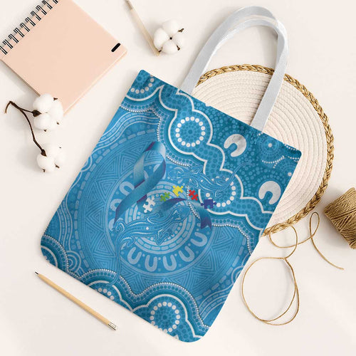 Australia Indigenous Tote Bag Blue Ribbon Lizards Autism Awareness - Aussie Hoodie