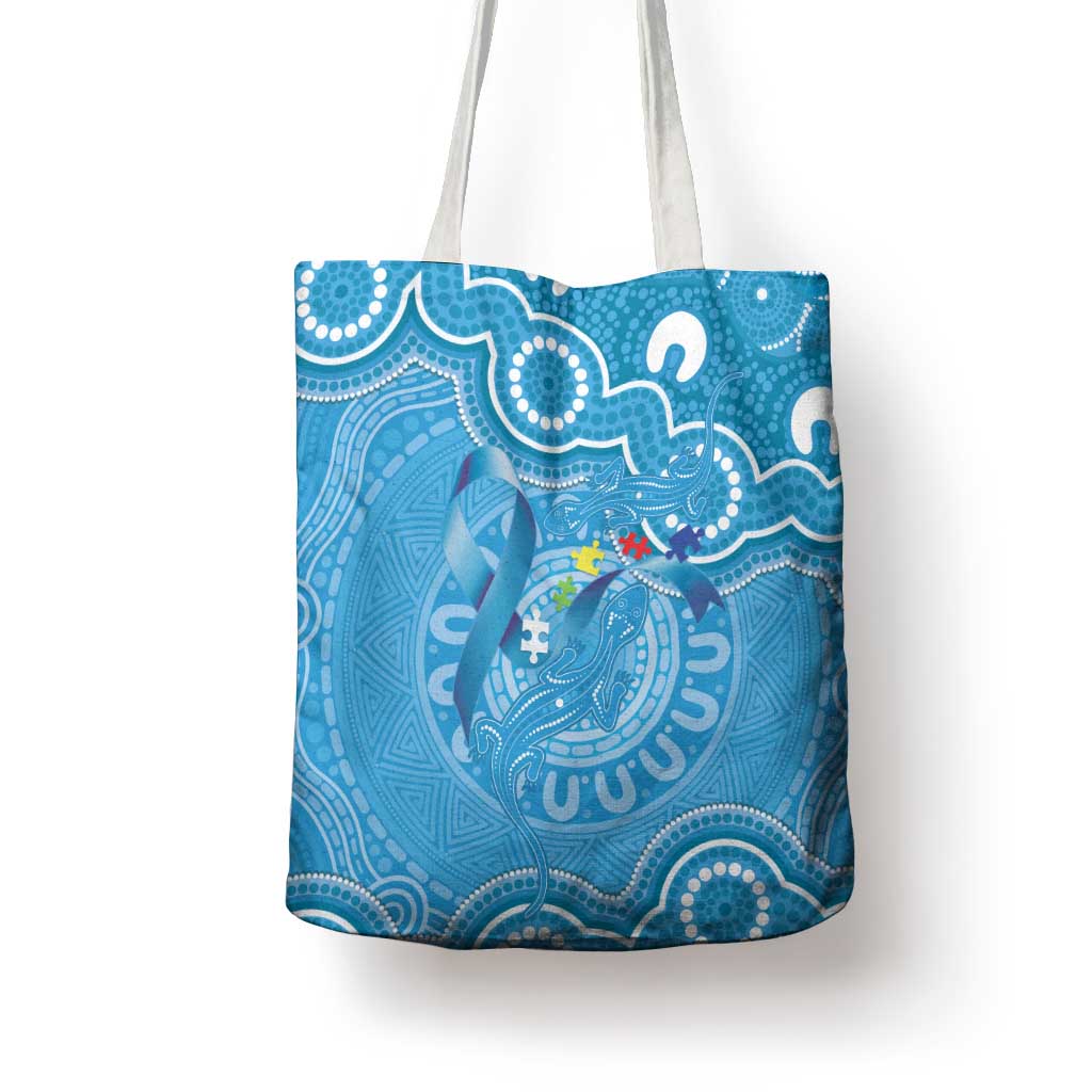 Australia Indigenous Tote Bag Blue Ribbon Lizards Autism Awareness - Aussie Hoodie