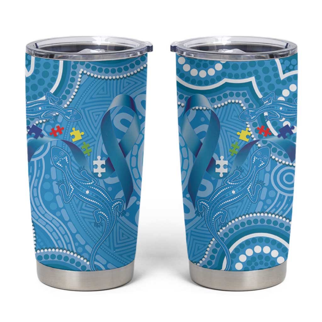 Australia Indigenous Tumbler Cup Blue Ribbon Lizards Autism Awareness - Aussie Hoodie