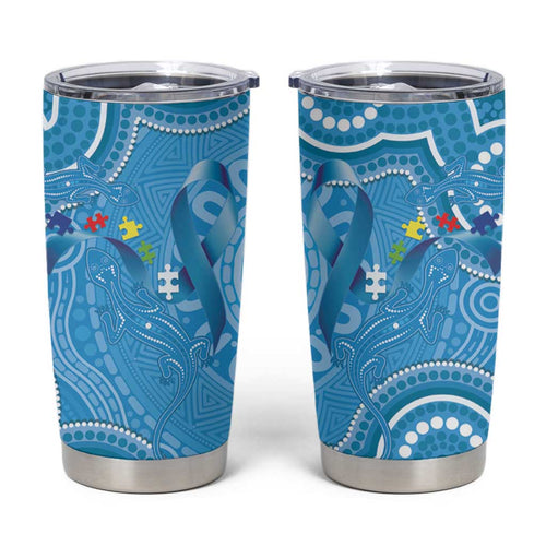 Australia Indigenous Tumbler Cup Blue Ribbon Lizards Autism Awareness - Aussie Hoodie