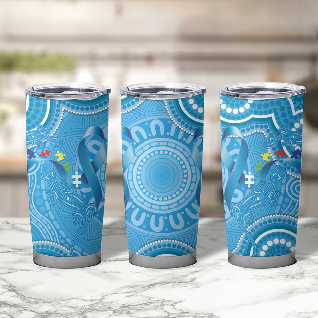 Australia Indigenous Tumbler Cup Blue Ribbon Lizards Autism Awareness - Aussie Hoodie