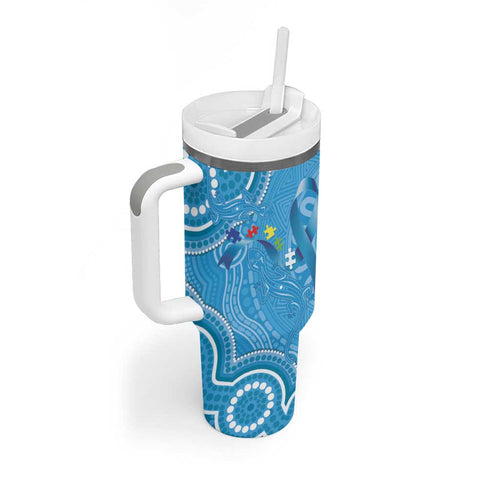 Australia Indigenous Tumbler With Handle Blue Ribbon Lizards Autism Awareness - Aussie Hoodie