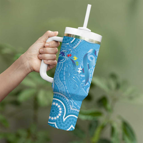 Australia Indigenous Tumbler With Handle Blue Ribbon Lizards Autism Awareness - Aussie Hoodie