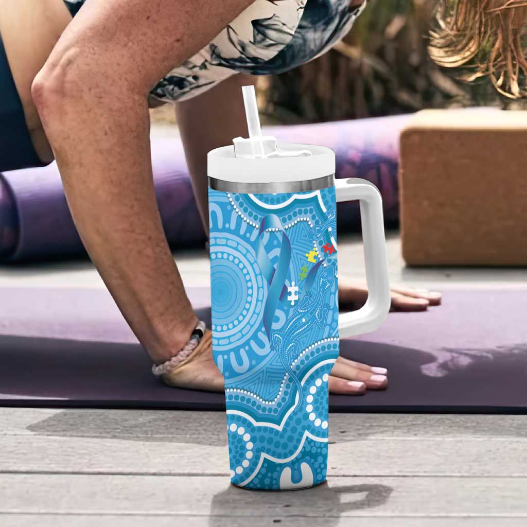 Australia Indigenous Tumbler With Handle Blue Ribbon Lizards Autism Awareness - Aussie Hoodie