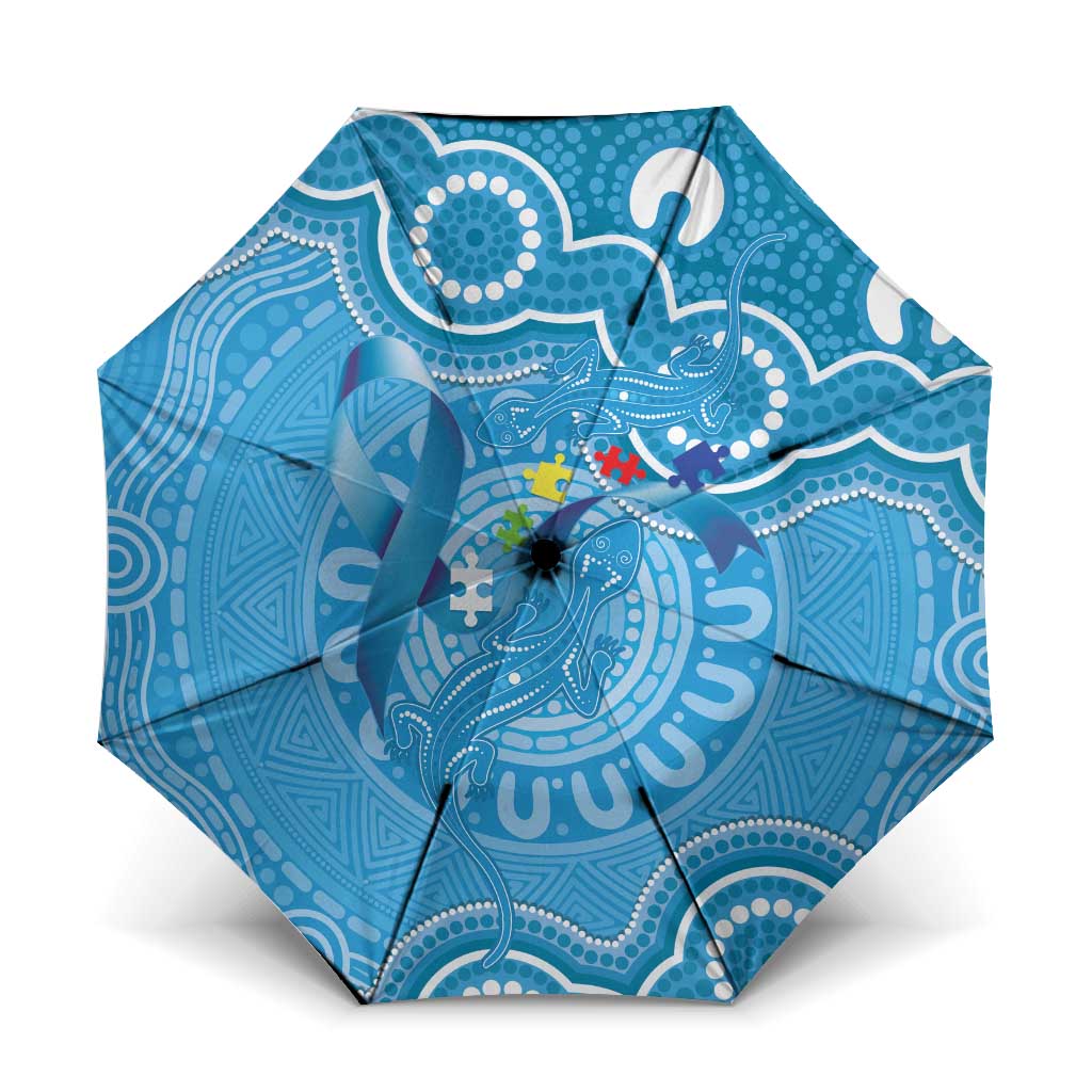 Australia Indigenous Umbrella Blue Ribbon Lizards Autism Awareness - Aussie Hoodie