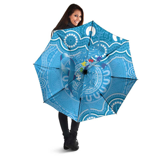 Australia Indigenous Umbrella Blue Ribbon Lizards Autism Awareness - Aussie Hoodie