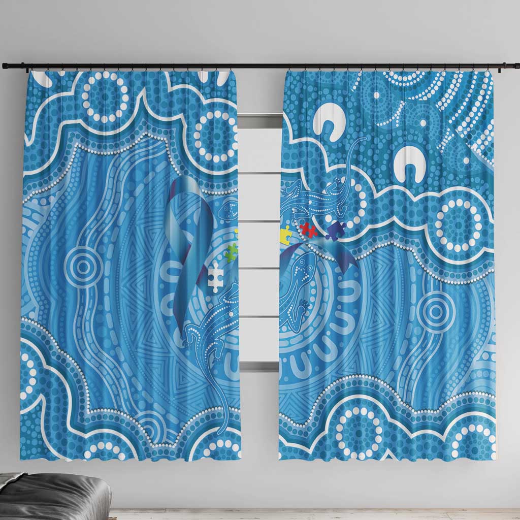 Australia Indigenous Window Curtain Blue Ribbon Lizards Autism Awareness - Aussie Hoodie