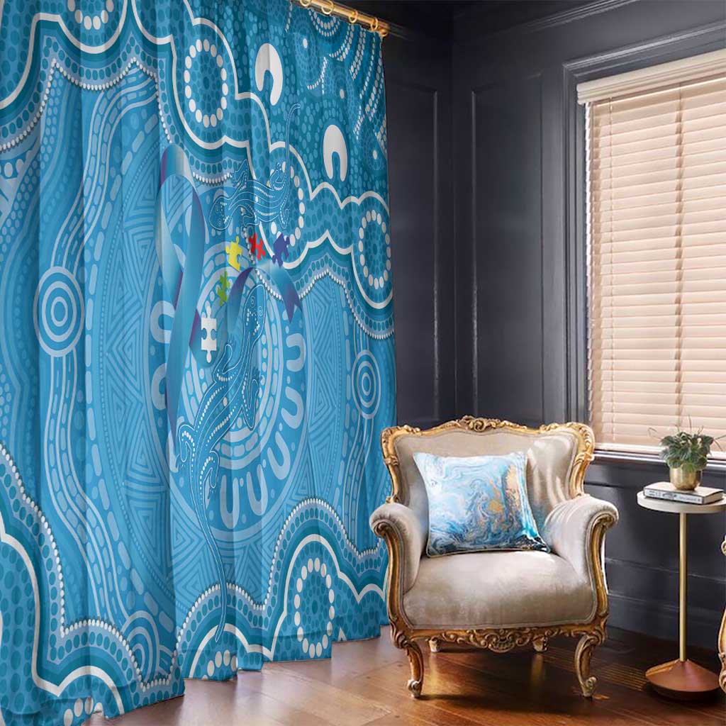 Australia Indigenous Window Curtain Blue Ribbon Lizards Autism Awareness - Aussie Hoodie