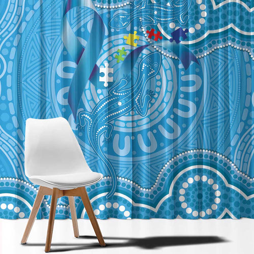 Australia Indigenous Window Curtain Blue Ribbon Lizards Autism Awareness - Aussie Hoodie