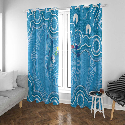 Australia Indigenous Window Curtain Blue Ribbon Lizards Autism Awareness - Aussie Hoodie