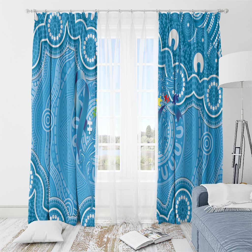 Australia Indigenous Window Curtain Blue Ribbon Lizards Autism Awareness - Aussie Hoodie