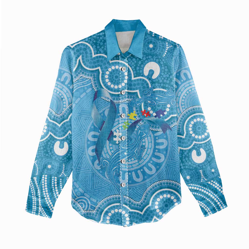 Australia Indigenous Women Casual Shirt Blue Ribbon Lizards Autism Awareness - Aussie Hoodie