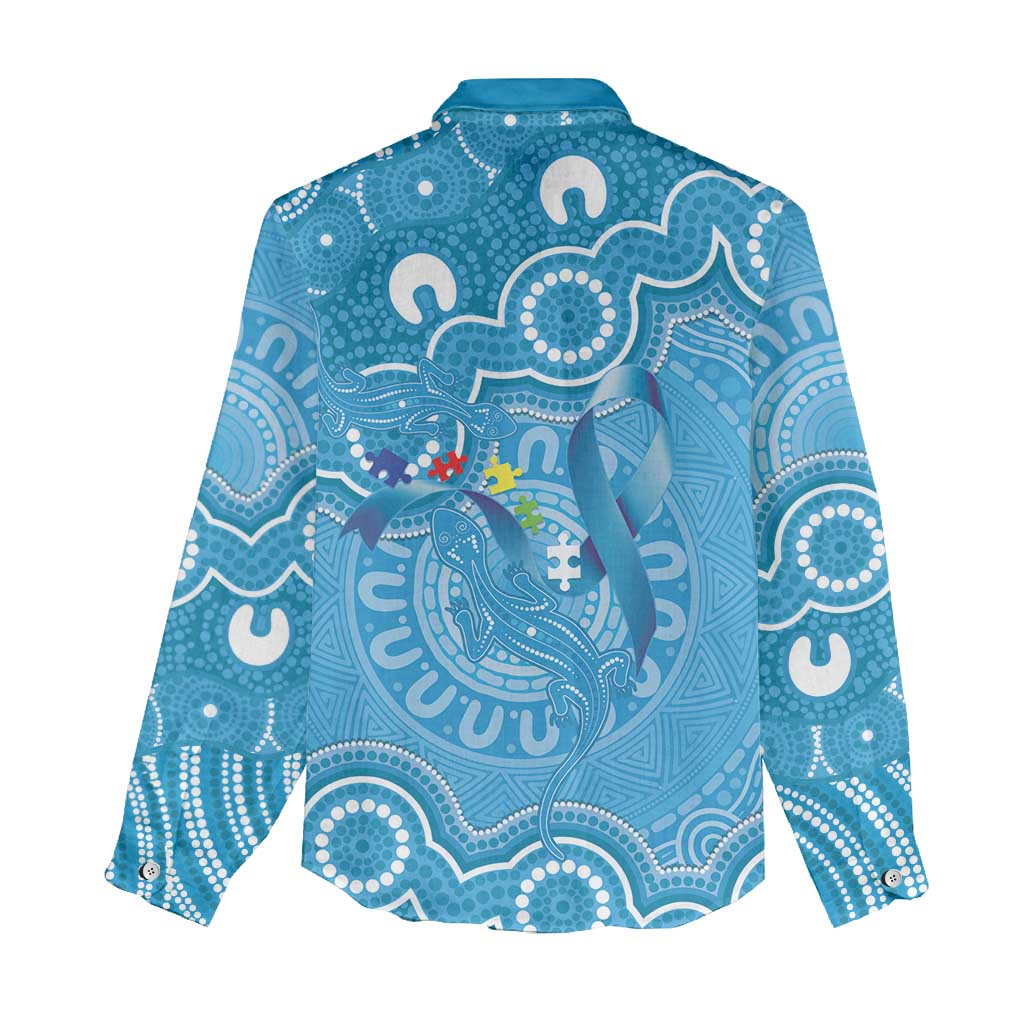 Australia Indigenous Women Casual Shirt Blue Ribbon Lizards Autism Awareness - Aussie Hoodie