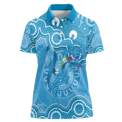 Australia Indigenous Women Polo Shirt Blue Ribbon Lizards Autism Awareness - Aussie Hoodie