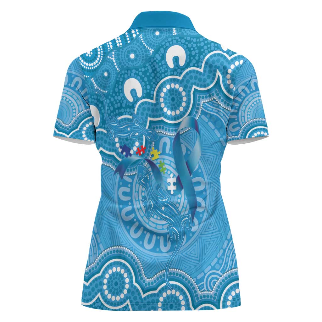 Australia Indigenous Women Polo Shirt Blue Ribbon Lizards Autism Awareness - Aussie Hoodie
