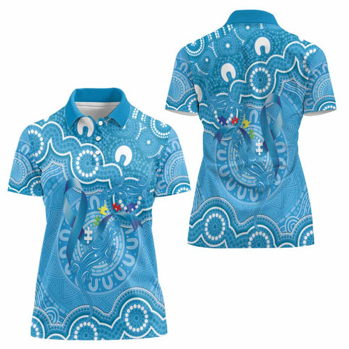Australia Indigenous Women Polo Shirt Blue Ribbon Lizards Autism Awareness - Aussie Hoodie