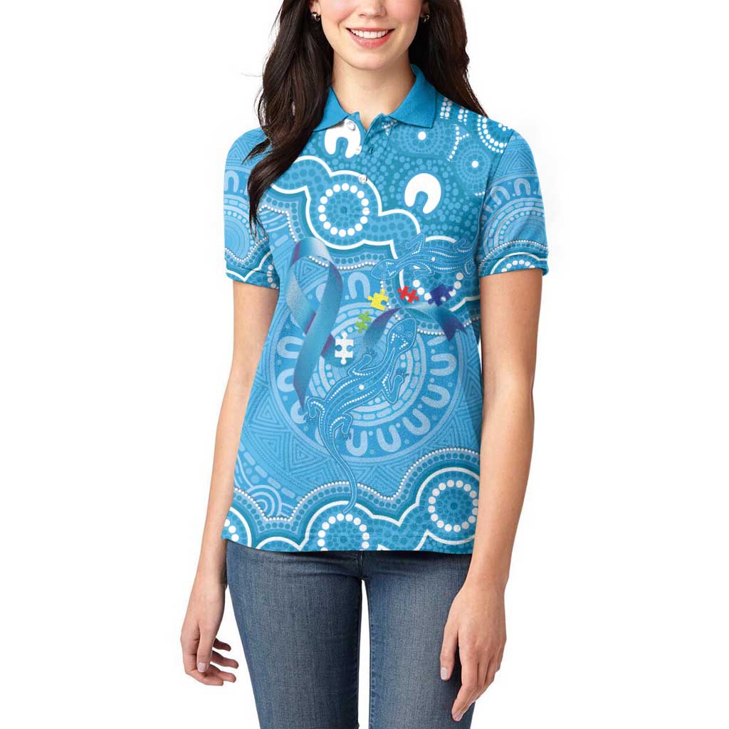 Australia Indigenous Women Polo Shirt Blue Ribbon Lizards Autism Awareness - Aussie Hoodie