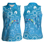 Australia Indigenous Women Sleeveless Polo Shirt Blue Ribbon Lizards Autism Awareness - Aussie Hoodie