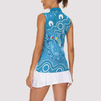 Australia Indigenous Women Sleeveless Polo Shirt Blue Ribbon Lizards Autism Awareness - Aussie Hoodie