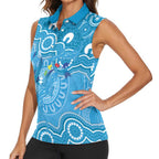 Australia Indigenous Women Sleeveless Polo Shirt Blue Ribbon Lizards Autism Awareness - Aussie Hoodie