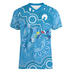 Australia Indigenous Women V-Neck T-Shirt Blue Ribbon Lizards Autism Awareness - Aussie Hoodie
