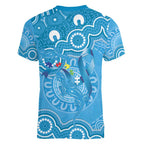 Australia Indigenous Women V-Neck T-Shirt Blue Ribbon Lizards Autism Awareness - Aussie Hoodie