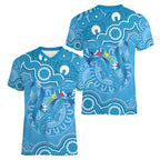 Australia Indigenous Women V-Neck T-Shirt Blue Ribbon Lizards Autism Awareness - Aussie Hoodie