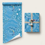 Australia Indigenous Wrapping Paper Blue Ribbon Lizards Autism Awareness - Aussie Hoodie