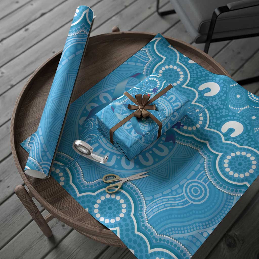 Australia Indigenous Wrapping Paper Blue Ribbon Lizards Autism Awareness - Aussie Hoodie